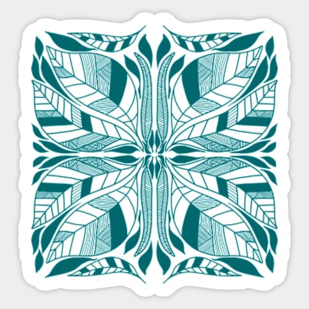 Teal Symmetrical Colorful Leaves Design Sticker by WalkSimplyArt